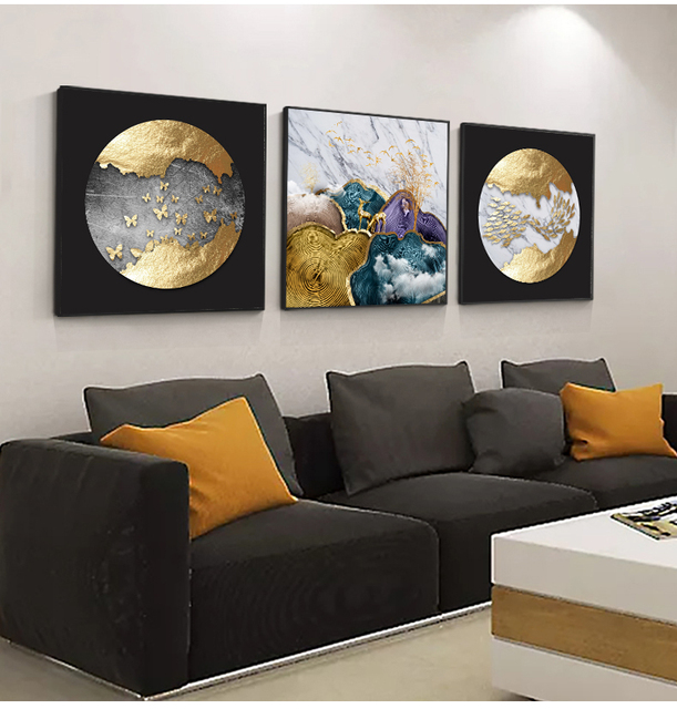 Abstrakcyjne złote płótno z folią księżycową i motywem jelenia - plakat w niebieskim i fioletowym kolorze do nowoczesnej dekoracji ściany w salonie - Wianko - 12