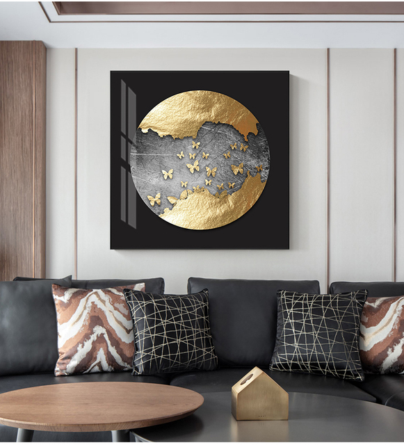 Abstrakcyjne złote płótno z folią księżycową i motywem jelenia - plakat w niebieskim i fioletowym kolorze do nowoczesnej dekoracji ściany w salonie - Wianko - 11