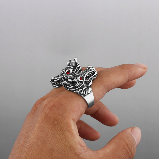 Nierdzewny, spersonalizowany pierścień męski ze stali, z motywem smoka zwierzęcego – świąteczny prezent dla chłopaka - Wianko - 6