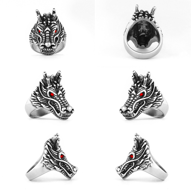 Nierdzewny, spersonalizowany pierścień męski ze stali, z motywem smoka zwierzęcego – świąteczny prezent dla chłopaka - Wianko - 3