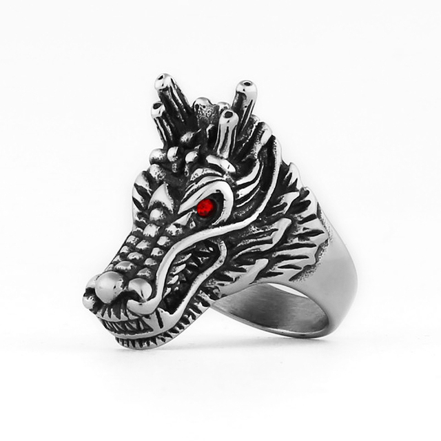 Nierdzewny, spersonalizowany pierścień męski ze stali, z motywem smoka zwierzęcego – świąteczny prezent dla chłopaka - Wianko - 9