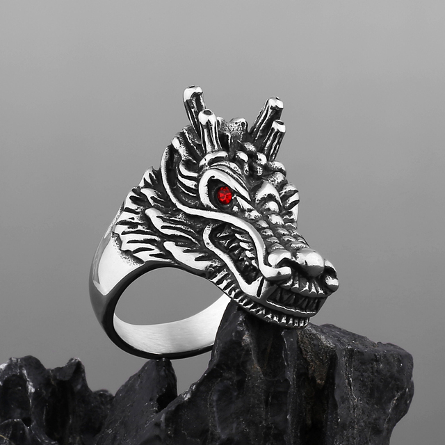 Nierdzewny, spersonalizowany pierścień męski ze stali, z motywem smoka zwierzęcego – świąteczny prezent dla chłopaka - Wianko - 7