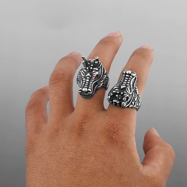 Nierdzewny, spersonalizowany pierścień męski ze stali, z motywem smoka zwierzęcego – świąteczny prezent dla chłopaka - Wianko - 5
