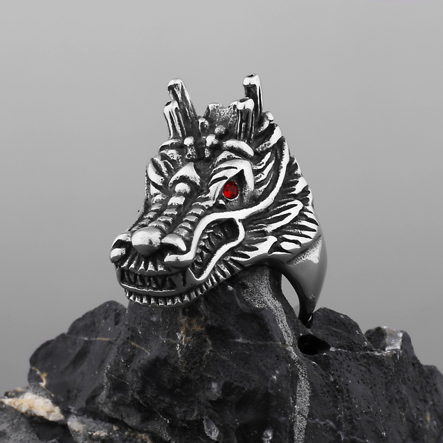 Nierdzewny, spersonalizowany pierścień męski ze stali, z motywem smoka zwierzęcego – świąteczny prezent dla chłopaka - Wianko - 8