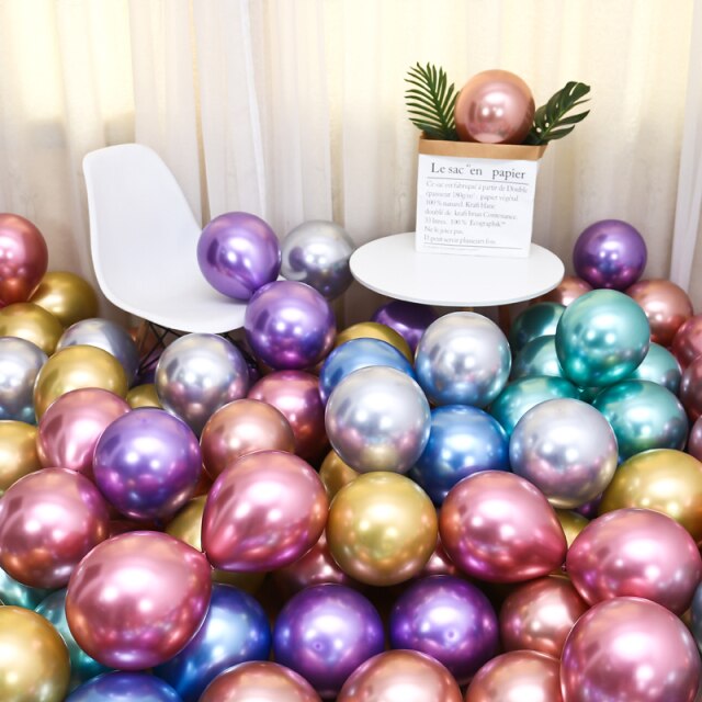 Balony lateksowe metalowe perłowe - 10 sztuk różnych rozmiarów (5/10/12 cali), chromowane o metalicznych kolorach - idealne dekoracje na ślub i przyjęcie urodzinowe - Wianko - 5