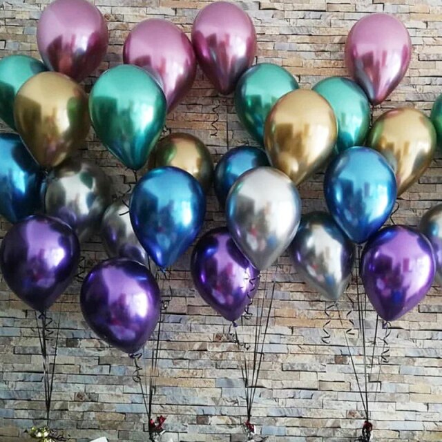Balony lateksowe metalowe perłowe - 10 sztuk różnych rozmiarów (5/10/12 cali), chromowane o metalicznych kolorach - idealne dekoracje na ślub i przyjęcie urodzinowe - Wianko - 2