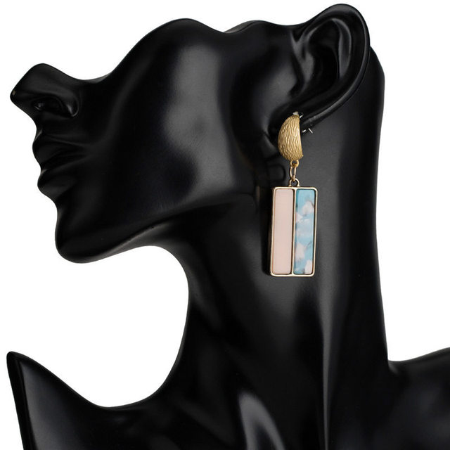 Kolczyki w stylu vintage ze złotym kolorowym półksiężycem i żywicznymi kroplami w kształcie antycznego kwadratu dla kobiet - biżuteria 2019 - Wianko - 53