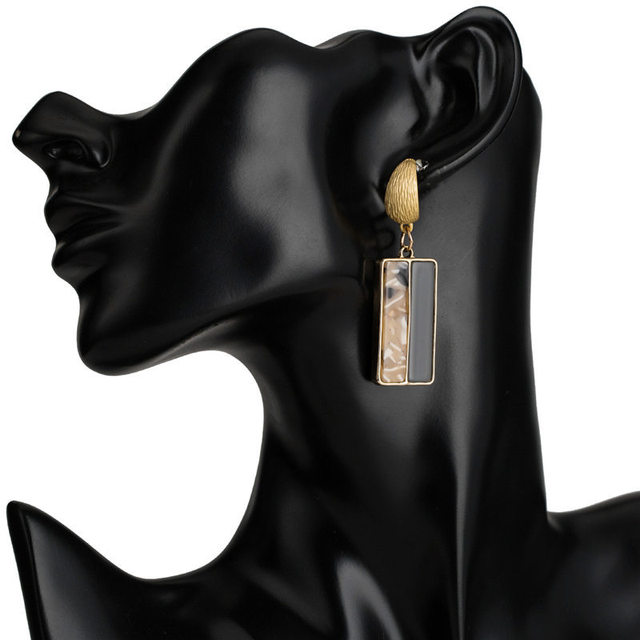 Kolczyki w stylu vintage ze złotym kolorowym półksiężycem i żywicznymi kroplami w kształcie antycznego kwadratu dla kobiet - biżuteria 2019 - Wianko - 57