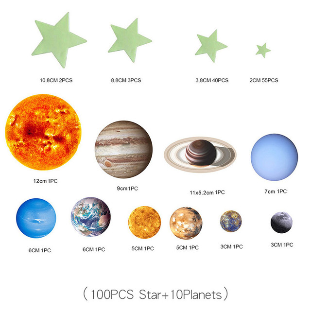 Zestaw 9 planet i gwiazd - świecące naklejki ścienne do dekoracji pokoju dziecięcego i salonu - Wianko - 8