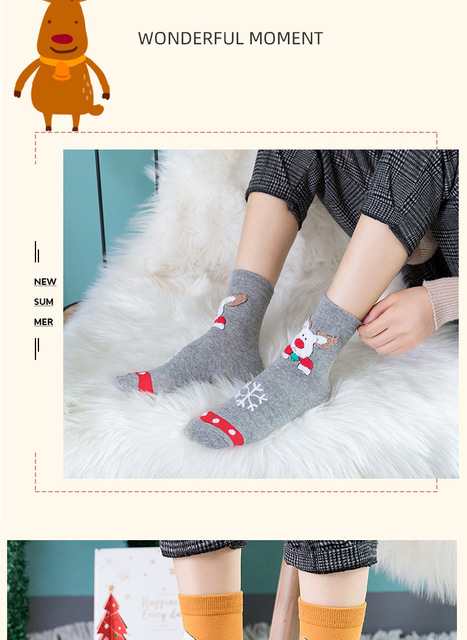 Hurtowa sprzedaż bawełnianych skarpet świątecznych dla kobiet - wzorzyste skarpety ze świętym Mikołajem i szczęśliwymi motywami na Boże Narodzenie w pudełku noworocznym - prezent domowy - Wianko - 10