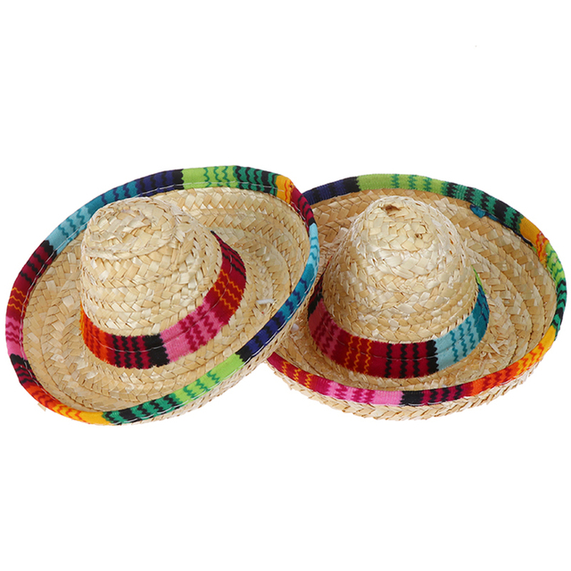 Słomkowy sombrero Mini dla małych zwierząt - wielokolorowy kapelusz regulowany linią bawełnianą - Wianko - 8