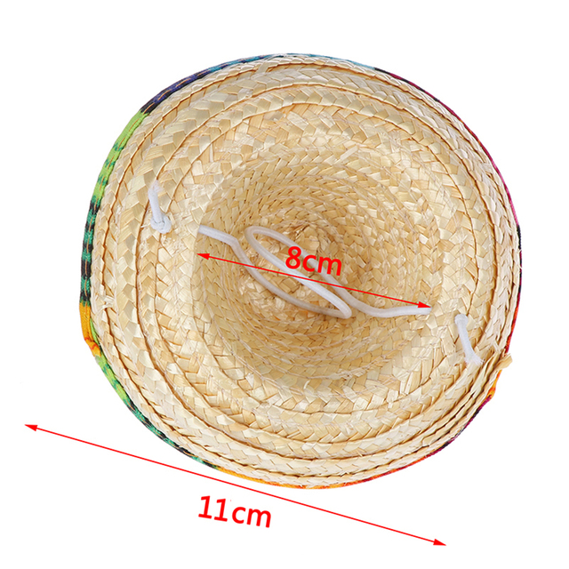 Słomkowy sombrero Mini dla małych zwierząt - wielokolorowy kapelusz regulowany linią bawełnianą - Wianko - 11