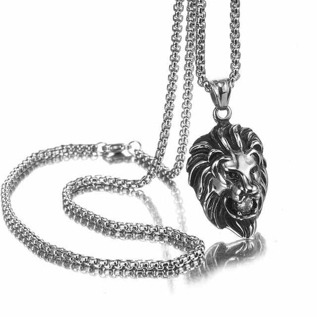 Naszyjnik z wisiorkiem Hip Hop w złotym/srebrnym/czarnym kolorze z głową lwa i jasnym kamieniem - luksusowa biżuteria męska ze stali nierdzewnej - Wianko - 1