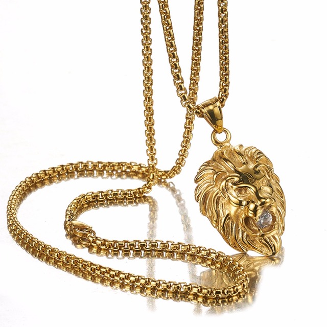 Naszyjnik z wisiorkiem Hip Hop w złotym/srebrnym/czarnym kolorze z głową lwa i jasnym kamieniem - luksusowa biżuteria męska ze stali nierdzewnej - Wianko - 4