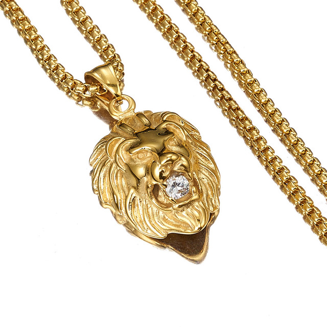 Naszyjnik z wisiorkiem Hip Hop w złotym/srebrnym/czarnym kolorze z głową lwa i jasnym kamieniem - luksusowa biżuteria męska ze stali nierdzewnej - Wianko - 6