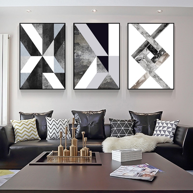 Czarno-biała figura geometryczna na płótnie - Nordycki styl do salonu (bez ramki) - Wianko - 7