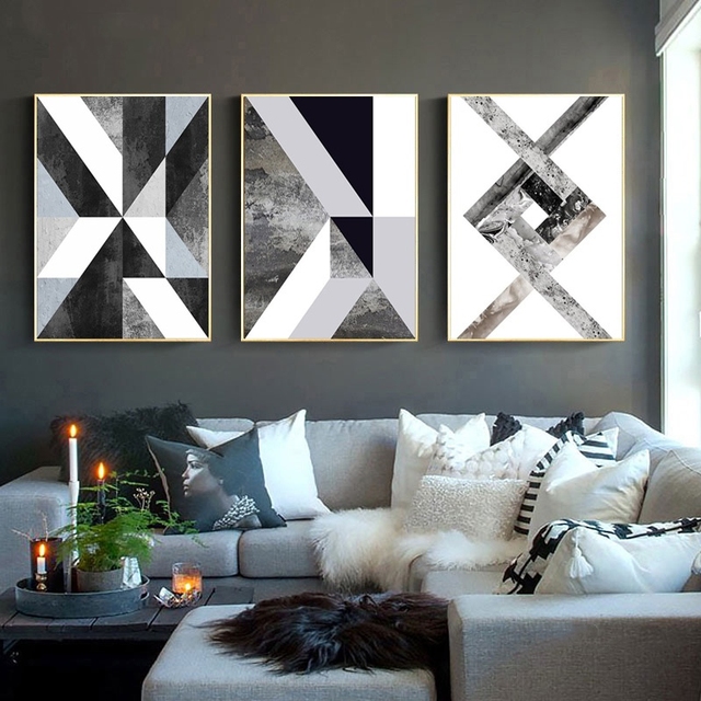 Czarno-biała figura geometryczna na płótnie - Nordycki styl do salonu (bez ramki) - Wianko - 6