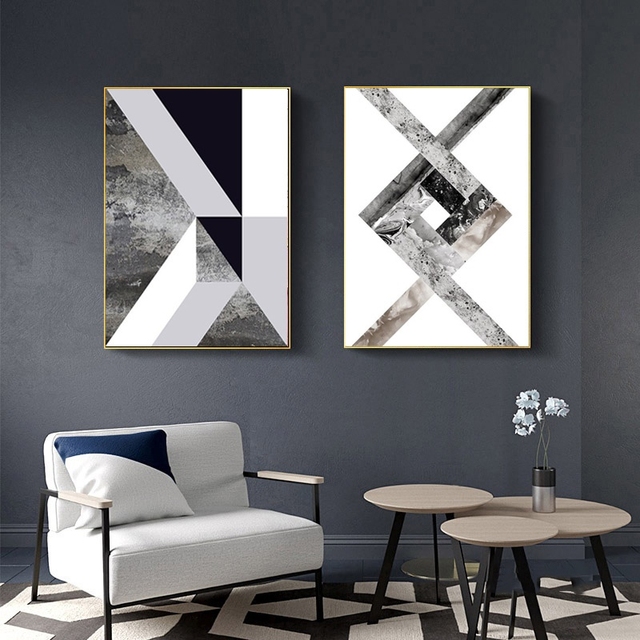Czarno-biała figura geometryczna na płótnie - Nordycki styl do salonu (bez ramki) - Wianko - 5