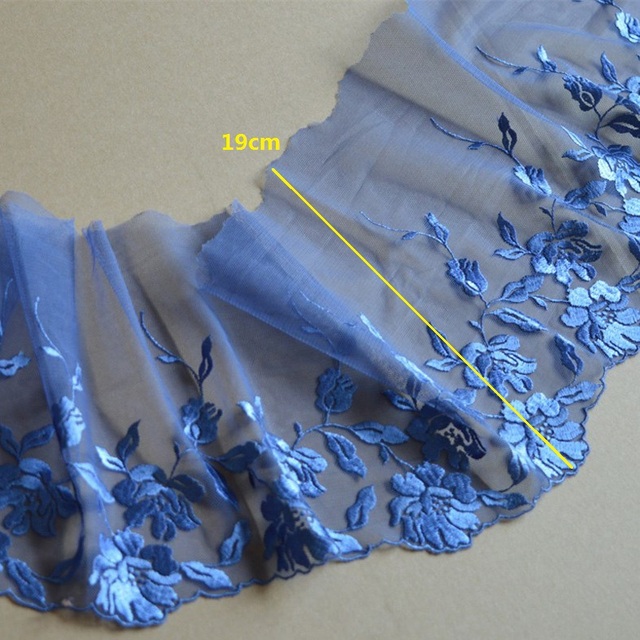 Wysokiej jakości koronka fioletowa/różowa gazua fluorescencyjna z haftem o szerokości 19 cm - 2 jardy na rolce - Wianko - 1