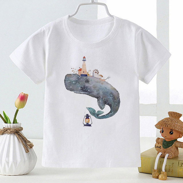 Letnia T-shirt dla chłopca w stylu Harajuku z nadrukami wieloryba i latarni - Wianko - 3