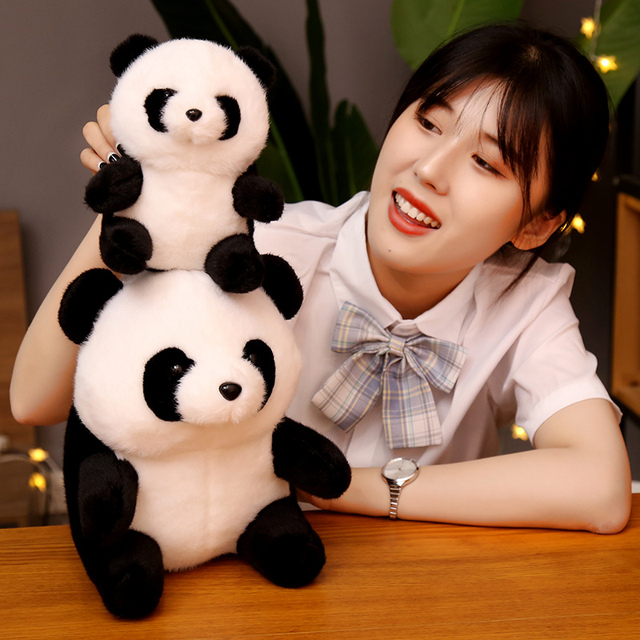 Realistyczna pluszowa Panda - zabawka w kształcie okrągłego słodkiego dzikiego zwierzęcia dla chłopców i dziewczynek - Wianko - 2