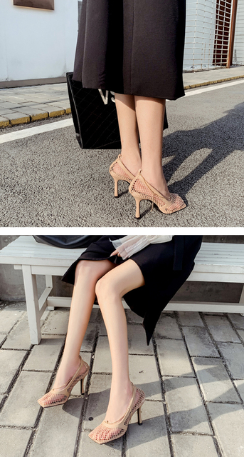 Kobiece sandały na słupku z kanciastym noskiem i ozdobnym łańcuszkiem - letnia jesień - Wianko - 3