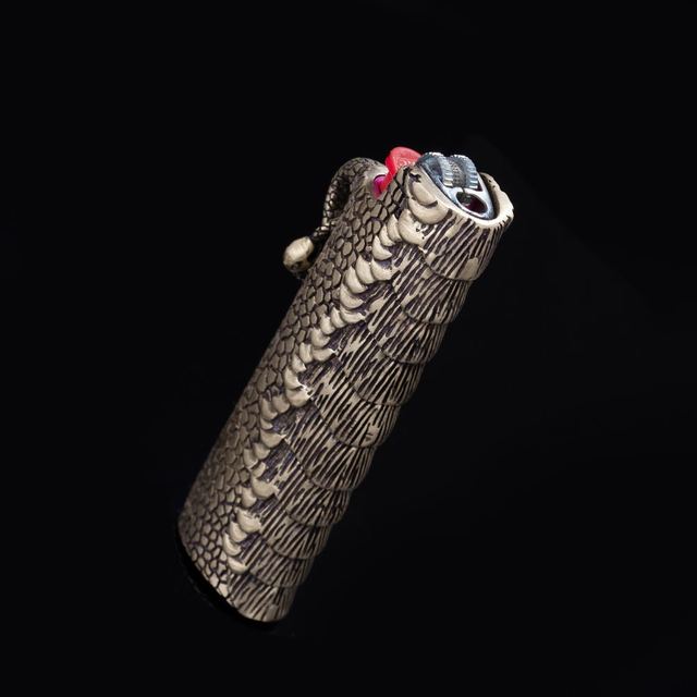 Dekoracyjna mosiężna wężowa zapalniczka gazowa z metalową czaszką agatową do BIC J5 J3 - Wianko - 17