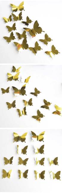 Zestaw 12 sztuk złotych naklejek odblaskowych w kształcie motyli do dekoracji pokoju, DIY salonu i sypialni - Wianko - 14