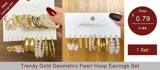 Zestaw kolczyków Vintage New Fashion Pearl Hoop dla kobiet i dziewczyn duże złote metalowe 2022 Trend - biżuteria walentynkowa - Wianko - 3