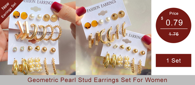 Zestaw kolczyków Vintage New Fashion Pearl Hoop dla kobiet i dziewczyn duże złote metalowe 2022 Trend - biżuteria walentynkowa - Wianko - 2