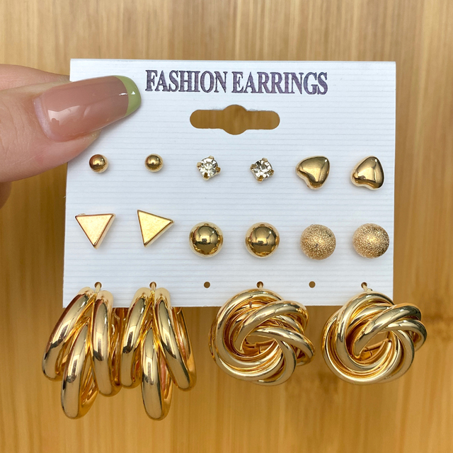 Zestaw kolczyków Vintage New Fashion Pearl Hoop dla kobiet i dziewczyn duże złote metalowe 2022 Trend - biżuteria walentynkowa - Wianko - 9