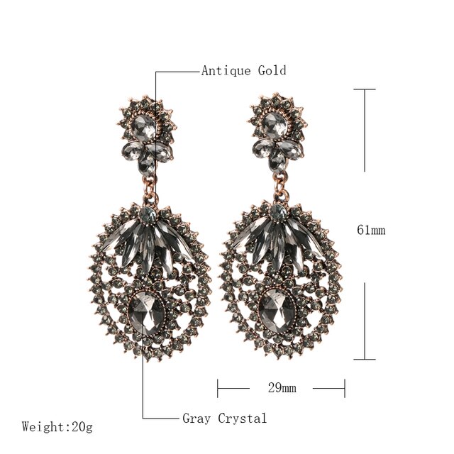 Duże wiszące kolczyki Kinel Vintage w stylu antycznym, złoto Boho, szare kryształy, kwiatowy motyw, biżuteria inspirowana tureckim stylem ślubnym - Wianko - 7