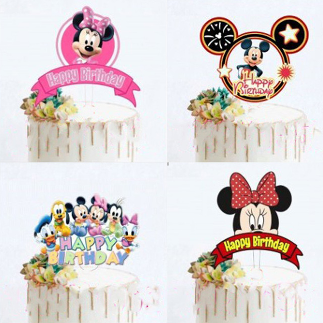 Zestaw do dekoracji tortów Disney Minnie Mickey Mouse - wykaszarki i chorągiewki na tort urodzinowy, wesele, Baby Shower - Wianko - 1