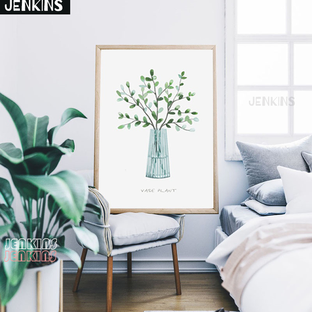Plakat dekoracyjny malarstwo JENKINS zielone rośliny, liście wazon, drukowane zdjęcie na płótnie, do salonu i sypialni - Wianko - 10