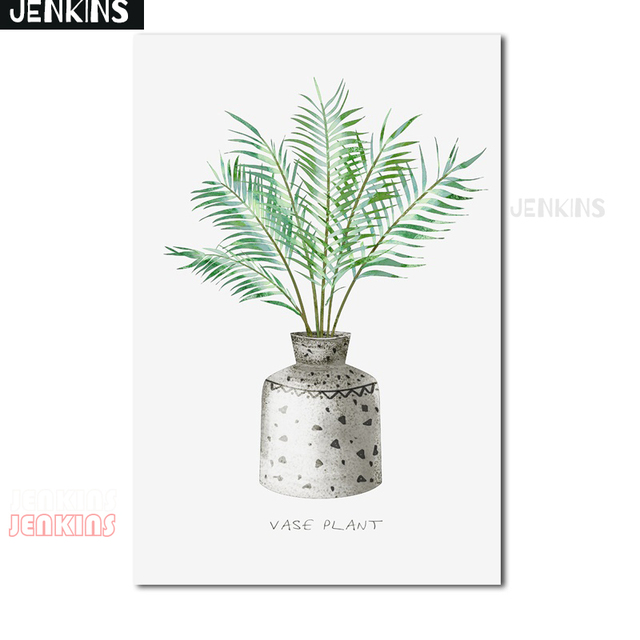 Plakat dekoracyjny malarstwo JENKINS zielone rośliny, liście wazon, drukowane zdjęcie na płótnie, do salonu i sypialni - Wianko - 5