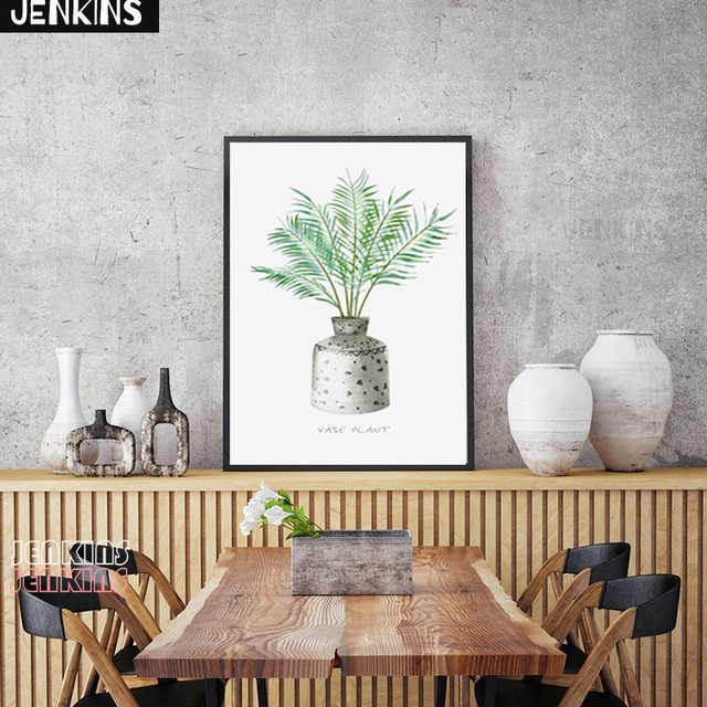 Plakat dekoracyjny malarstwo JENKINS zielone rośliny, liście wazon, drukowane zdjęcie na płótnie, do salonu i sypialni - Wianko - 9