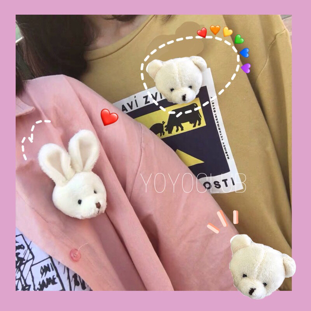 Broszka pluszowego królika brązowo-białego HUANZHI - urocze, kreskówkowe zwierzęta w japońskim stylu dla par - Wianko - 6