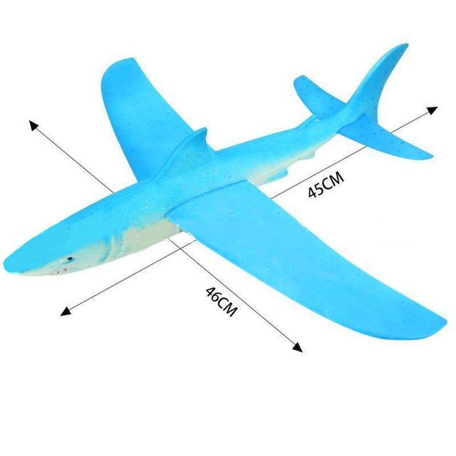 Samolot rc odkryty Shark 46cm, wykonany z pianki EPP, ręcznie rzutany - zabawka edukacyjna dla dzieci, prezent urodzinowy, szybowiec, wzór ryby, zwierzę - Wianko - 2