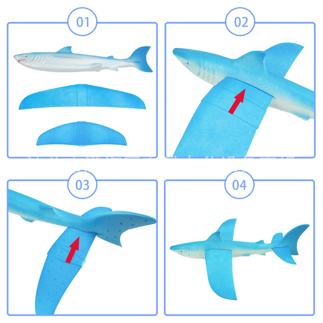 Samolot rc odkryty Shark 46cm, wykonany z pianki EPP, ręcznie rzutany - zabawka edukacyjna dla dzieci, prezent urodzinowy, szybowiec, wzór ryby, zwierzę - Wianko - 6