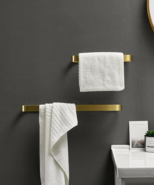 Aluminiowy uchwyt na ręcznik łazienkowy wieszak na ścianę szczotkowane złoto - Wianko - 1