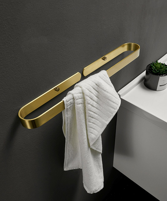 Aluminiowy uchwyt na ręcznik łazienkowy wieszak na ścianę szczotkowane złoto - Wianko - 4