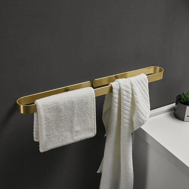 Aluminiowy uchwyt na ręcznik łazienkowy wieszak na ścianę szczotkowane złoto - Wianko - 6