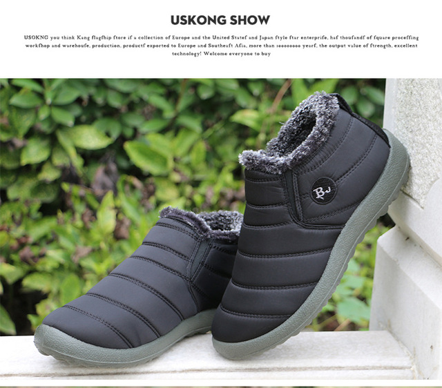 Męskie zimowe buty śniegowe czarne, wodoodporne, antypoślizgowe, trzymające ciepło - Wianko - 5