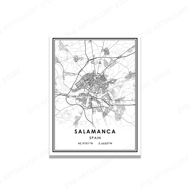 Obraz na płótnie SALAMANCA City Line: Czarno-biała mapa miasta i świata do dekoracji pokoju - Wianko - 8