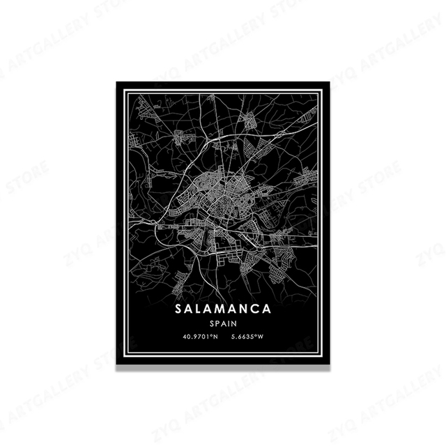 Obraz na płótnie SALAMANCA City Line: Czarno-biała mapa miasta i świata do dekoracji pokoju - Wianko - 10