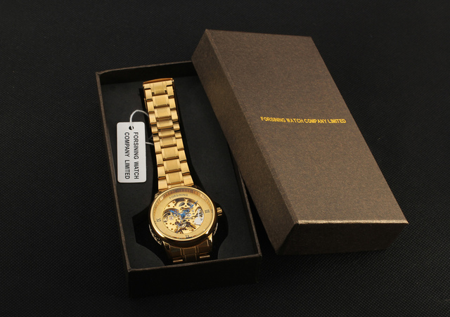 FORSINING - Luksusowy zegarek męski z niebieskim szkieletowym mechanizmem automatycznym na bransolecie ze stali nierdzewnej i złoceniem - Wianko - 8