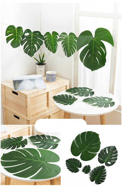 35 sztuk sztucznych palm tropikalnych liści Monstera do dekoracji imprezy o tematyce hawajskiej i jungle beach - Wianko - 1