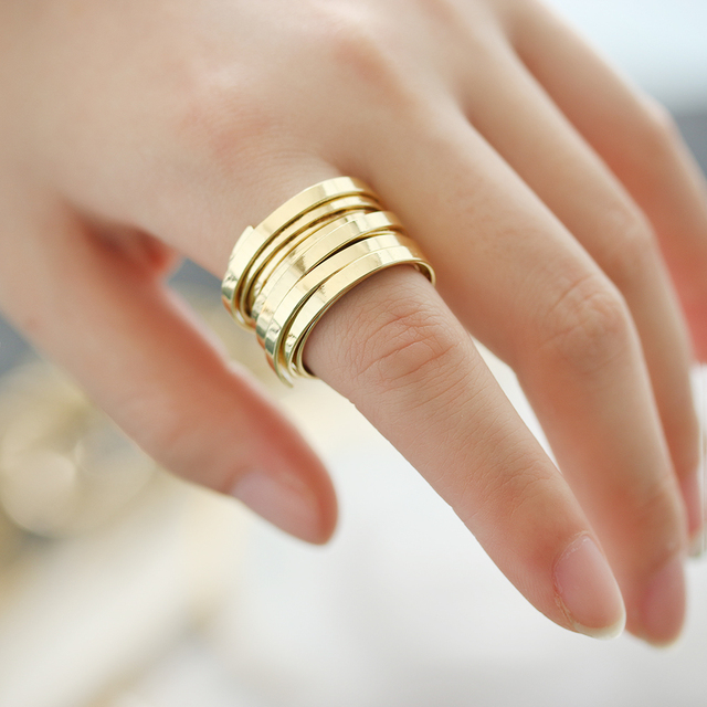 Minimalistyczne pierścienie wielowarstwowe Projekt Punk Chunky Rings - złota biżuteria dla Unisex 2021 - Wianko - 10