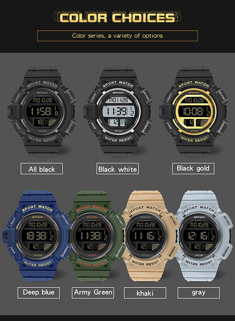 Męski zegarek cyfrowy SANDA 2021 z LED, stoperem i datą - Wianko - 7