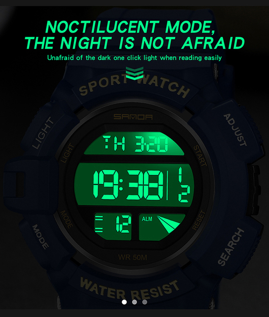Męski zegarek cyfrowy SANDA 2021 z LED, stoperem i datą - Wianko - 6